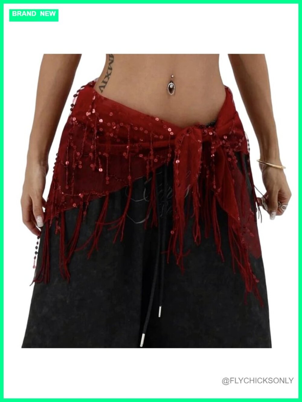 Belly Dance Hip Scarf Sequin Tassel Sheer Mesh Wrap Skirt